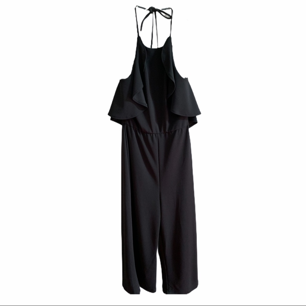 Karlie Black Ruffle Detail Halter Jumpsuit